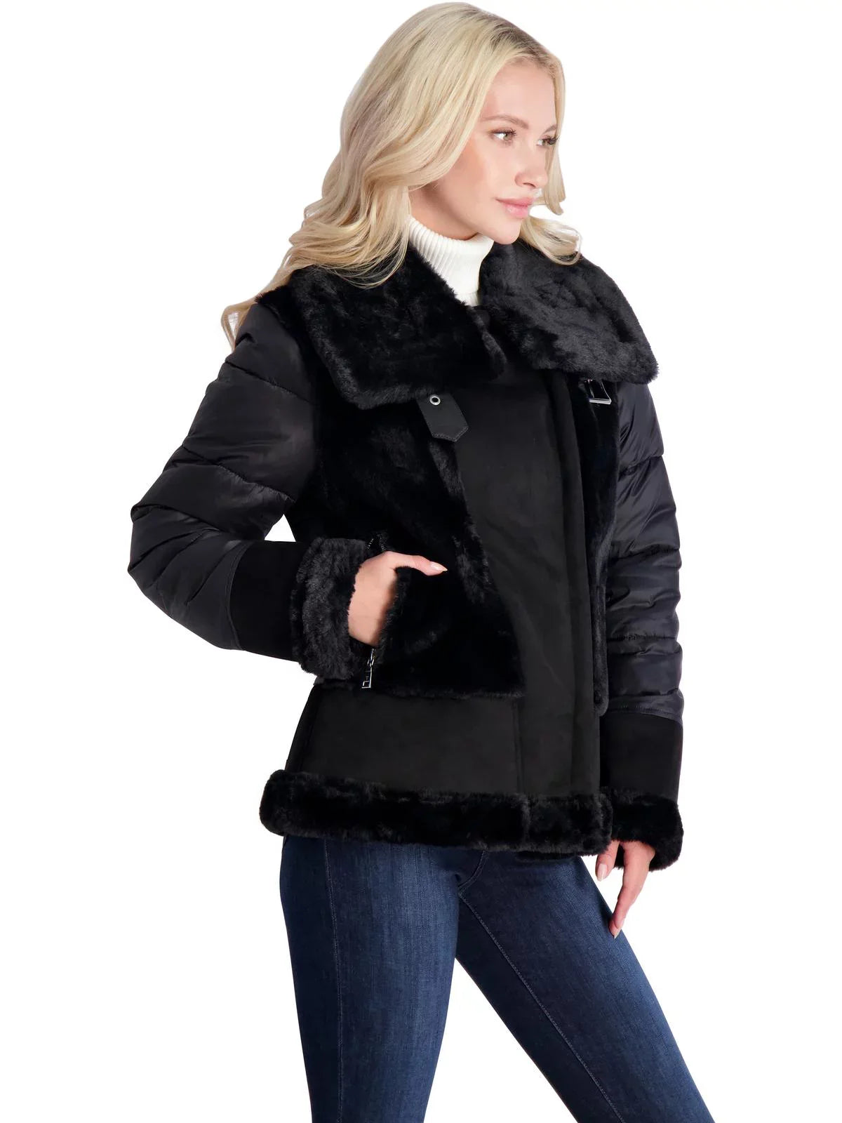 Media Tahari Saylor Women's Mixed Coat Puffer