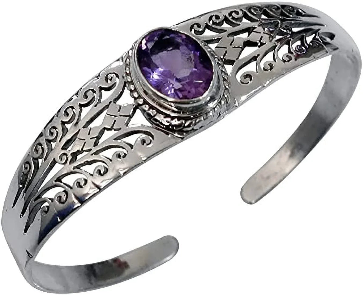 Gifts Women, Amethyst Sterling Gemstone Jewelry Fashion Designer Purple Bracelet 925 Adjustable Genuine Handmade Genuine for for Bracelets, Men Cuff Silver