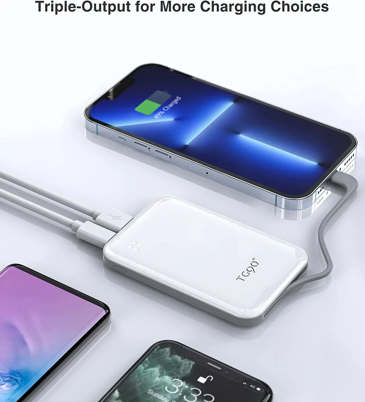 Portable Compatible Bank and 13/13 Cable, Small with Pro Max/X/XS/8/7/6/SE Mini Built-in Charger More Pro 4500mah Phone Max/12/12 Charger Portable with White Power Pro Max/11/11 Cell TG90 iPhone