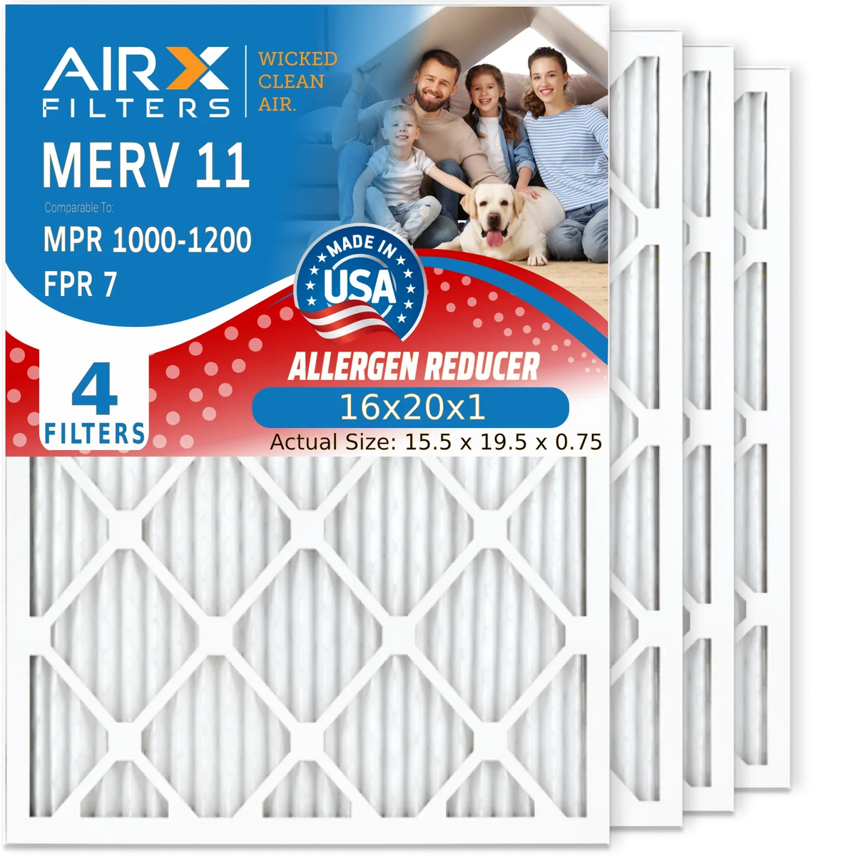 Filter 16x20x1 MERV Pack USA Filters AIRX Made to Filter Pleated Conditioner FILTERS Furnace 16x20x1 4 1200 Comparable Air MPR Air Premium 7 Electrostatic FPR & by AIR. HVAC WICKED MPR 11 1000, CLEAN