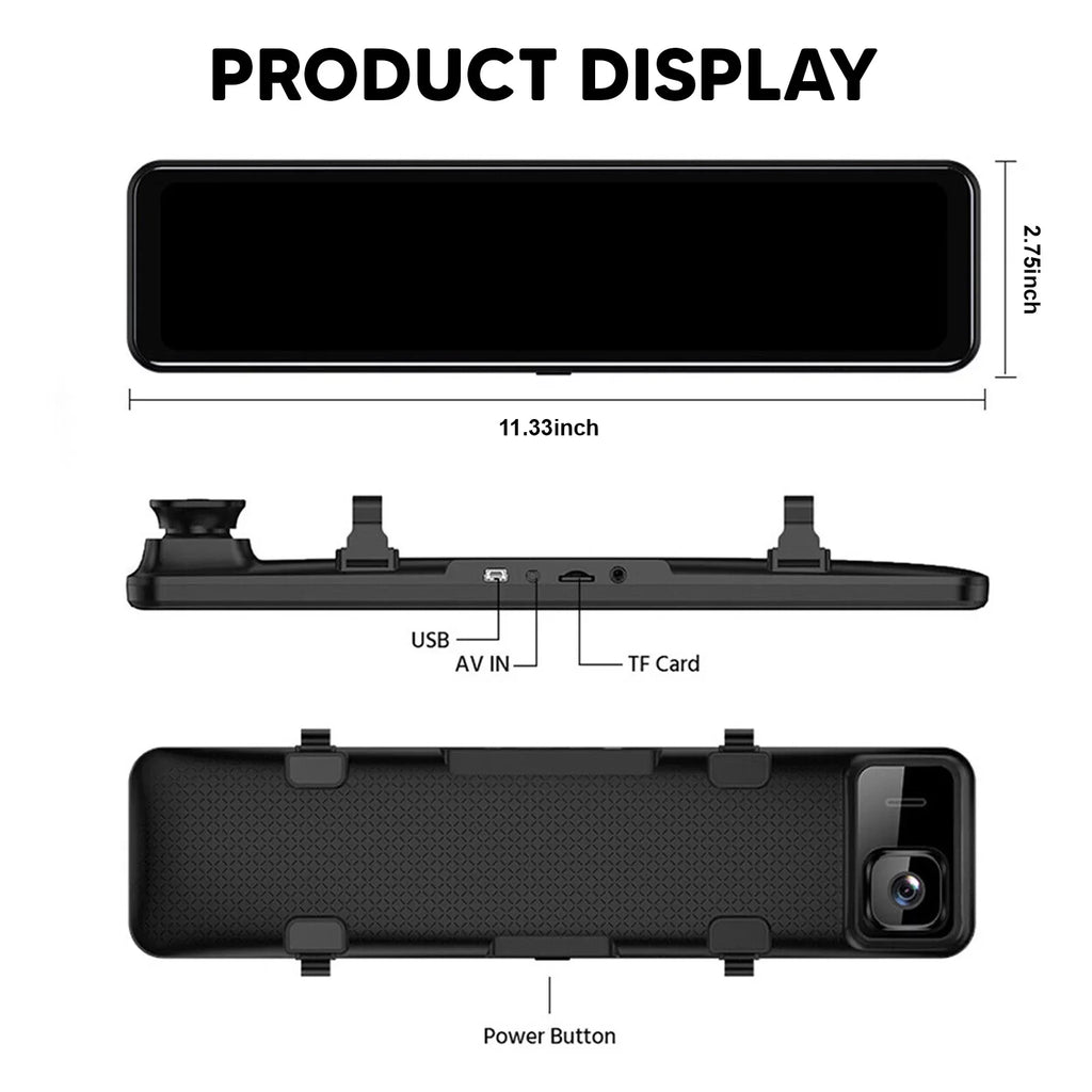 Mirror Recorder GPS Video DVR View Kits 12"Dual Night Cam Rear Car Camera Dash
