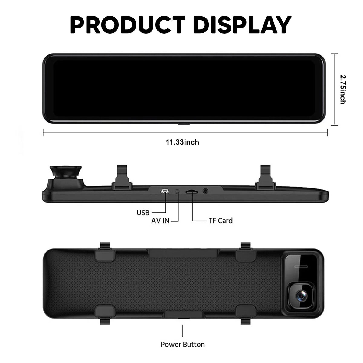 Mirror Recorder GPS Video DVR View Kits 12"Dual Night Cam Rear Car Camera Dash