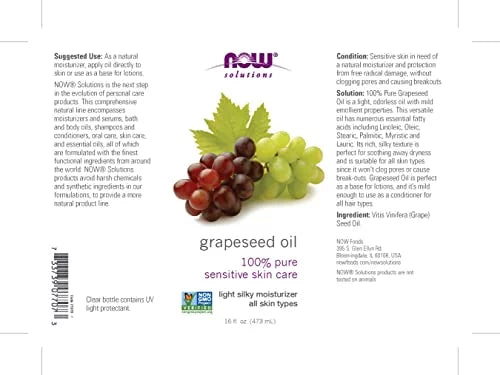 Skin Skin Silky 16-Ounce NOW Care Grapeseed for Solutions, Sensitive Oil, All Skin, for Types, Moisturizer Light