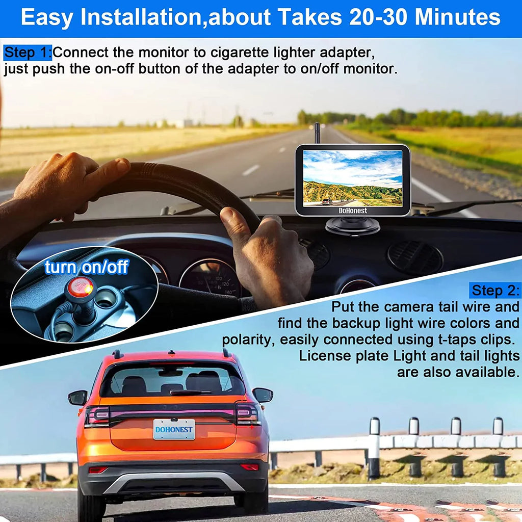 Van vision to Cam Truck Easy Signal Camper Camera Stable Car Reverse Wireless 7-Inch: 2 Bluetooth Plug Backup Channel Night Install V for Play DoHonest Kit Monitor Auto-Switching 1080P and HD Pickup