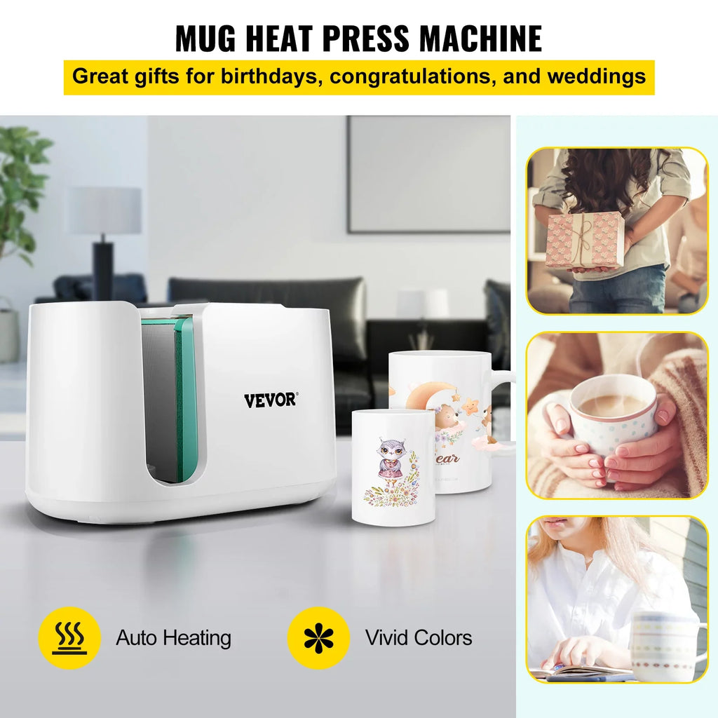 with 11-15oz, VEVOR Press Sublimation DIY Mug Heat Coffee Mug Press Press Portable Easy Transfer Machine Automatic Mug Family Pro Machine, Presser Friends Gi as Button, Presents Cup Printing One-touch